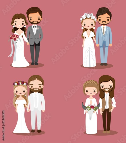 Cute Bohemian couple cartoon character collection set