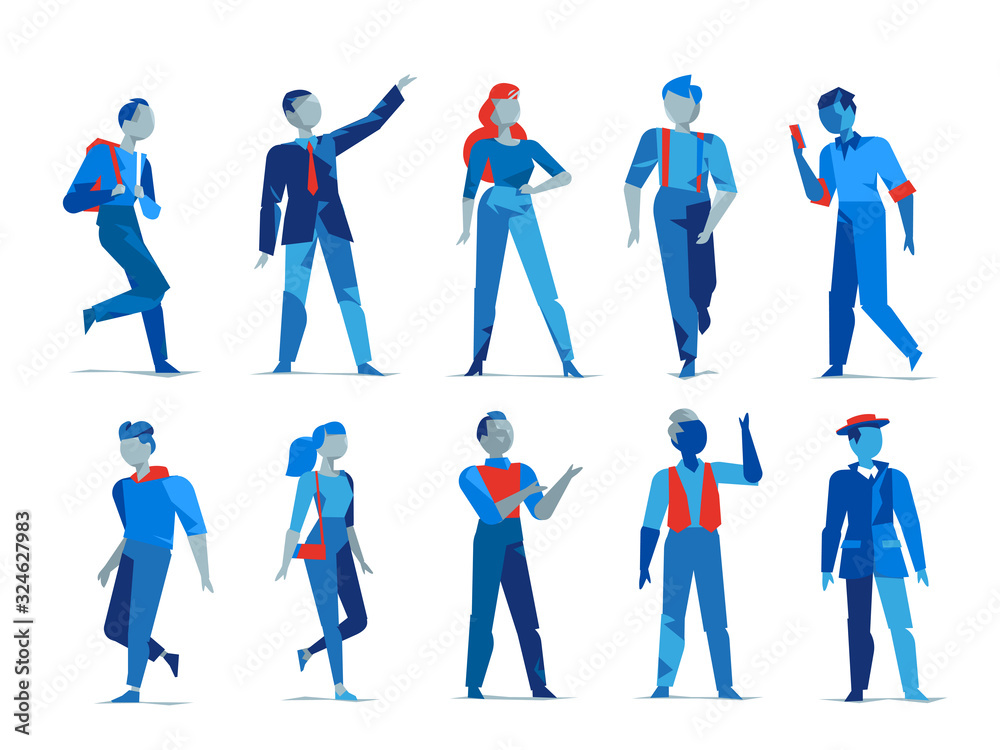 Personaggi maschili e femminili per l'animazione. Collezione di donne e uomini in diverse posizioni isolati sullo fondo bianco. Illustrazione vettoriale Personaggi maschili e femminili per l'animazione. Collezione di donne e uomini in diverse posizioni isolati sullo fondo bianco. Illustrazione vettoriale