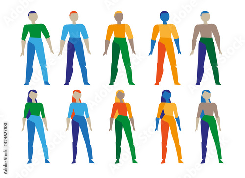 Collezione di personaggi maschili e femminili isolati sullo fondo bianco. Illustrazione vettoriale