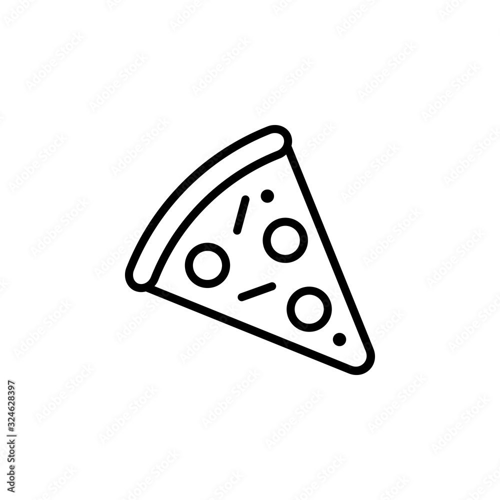 Pizza flat line icon. Vector thin symbol of italian fast food. Pizzeria vector illustration sign. Pizza flat line icon. Vector thin symbol of italian fast food. Pizzeria vector illustration sign.