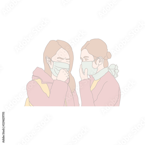 Couple student girl crowd in protective mask illustration vector eps 10