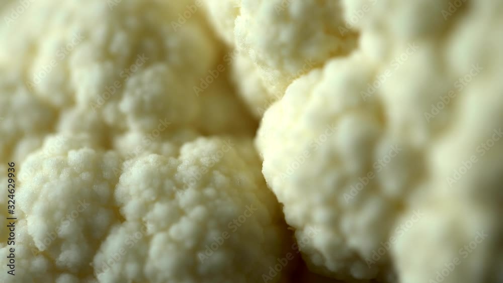 Cauliflower surface white fractal flowers pattern. Focus motion, 4K Cauliflower surface white fractal flowers pattern. Focus motion, 4K