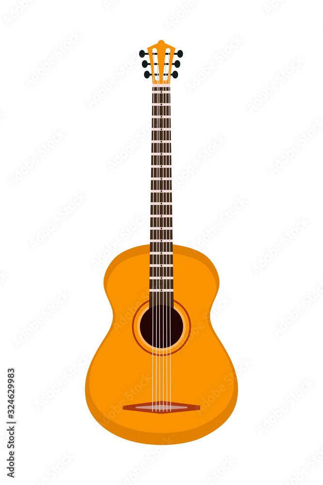 Six-stringed guitar isolated on white background