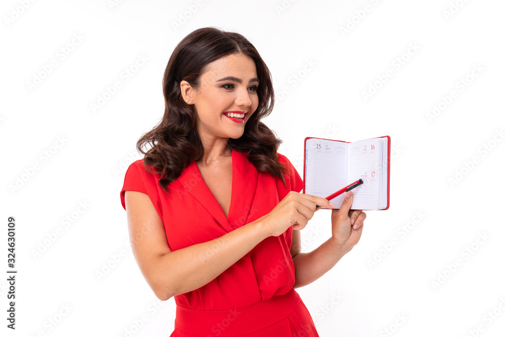 Portrait of nice caucasian girl do notes isolated on white background Portrait of nice caucasian girl do notes isolated on white background