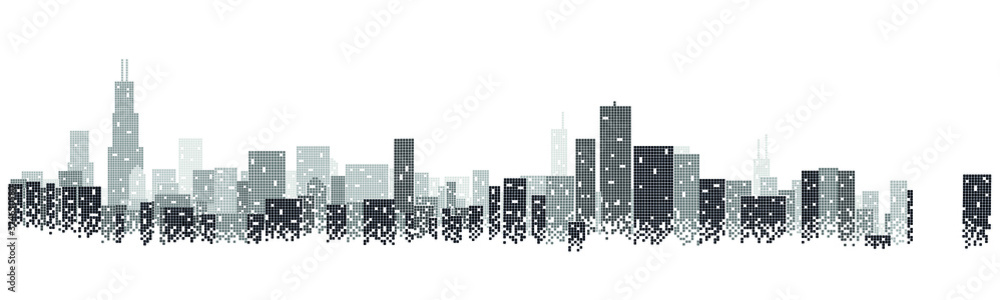 Plakat Chicago city skyline horizontal banner. Black and white silhouette of Chicago city, USA. Vector template for your design.