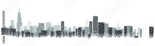 Chicago city skyline horizontal banner. Black and white silhouette of Chicago city, USA. Vector template for your design.