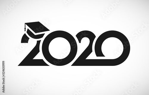 Class of 2020 graduation logo. T-shirt sign, monochrome vector mask concept. Happy holidays invitation card, congratulation black digits. Isolated abstract graphic design template. White background.