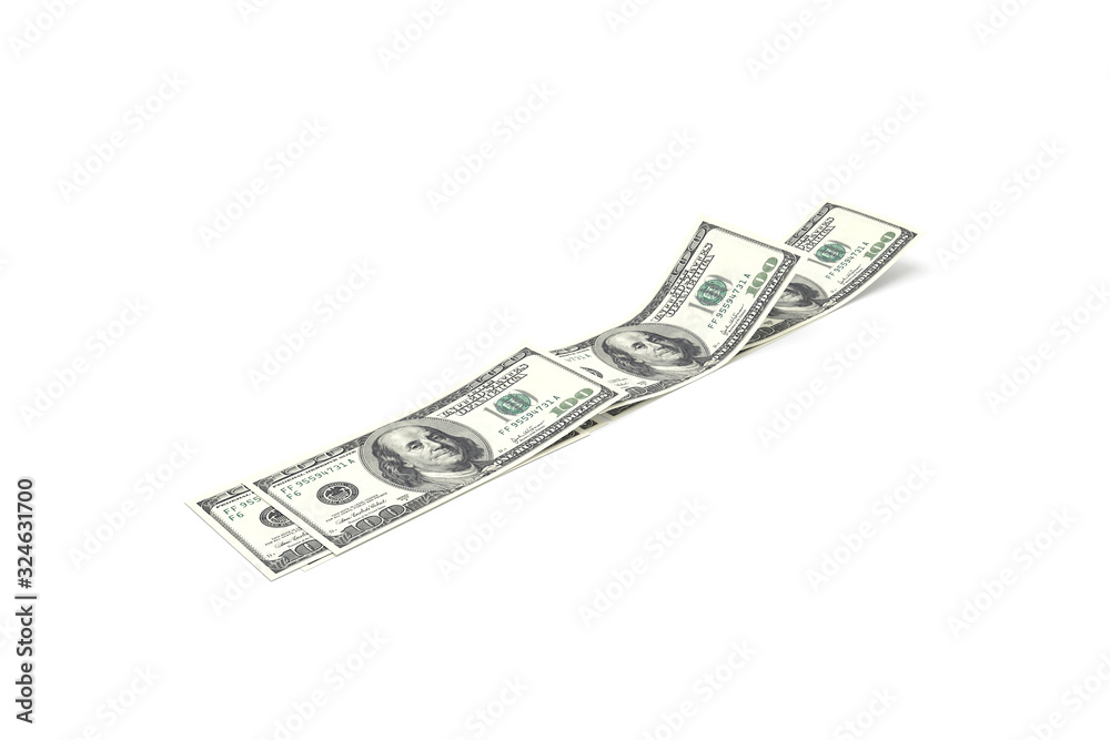 3D Rendering Group of One Hundred Dollar Banknotes 3D Rendering Group of One Hundred Dollar Banknotes