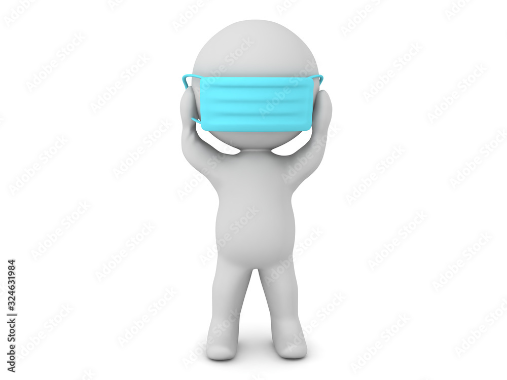 Stressed 3D Character weaing medical mask Stressed 3D Character weaing medical mask