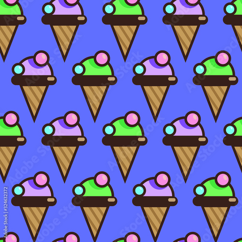seamless ice cream pattern on blue background. Vector illustration in flat style