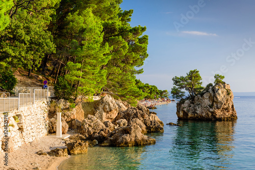 picturesque Adriatic coast. The bay in Brela resort town with turquoise water, Dalmatia region, Croatia