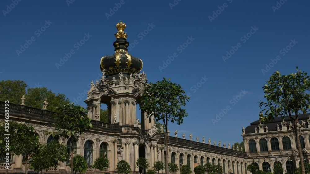 Drezden Zwinger Crown gate, static time lapse, deep blue sunny sky Drezden Zwinger Crown gate, static time lapse, deep blue sunny sky