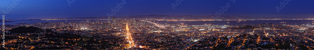Panoramic View of San Francisco Bay and San Francisco Skyline