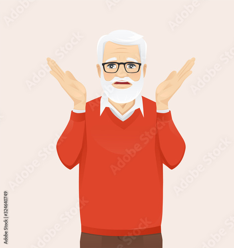 Frustrated senior man expression gesture with hands isolated vector illustration