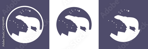 Polar Bear, Polaris, Arctic logo vector icon, white bear stay on the sea ice mountain under the northern sky, Ursa Major (Great Bear) and Ursa Minor (Little Bear) constellations, North Star, Pole Star