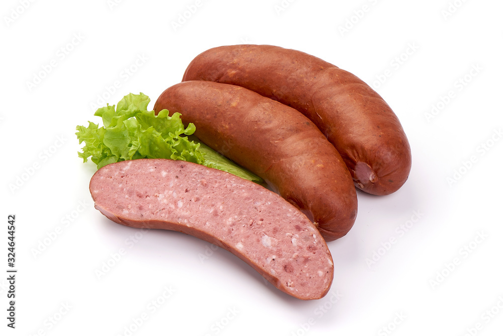 Beer sausages, isolated on white background