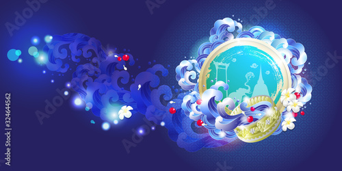 Songkran Festival Thailand concept. Water festival vector illustration.