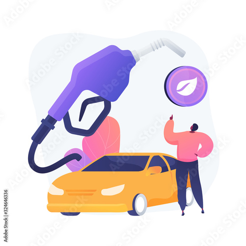 Eco friendly transport, healthy fuel, decaying combustible. Vehicle without harmful substances emission. Environmentally friendly petrol station. Vector isolated concept metaphor illustration.