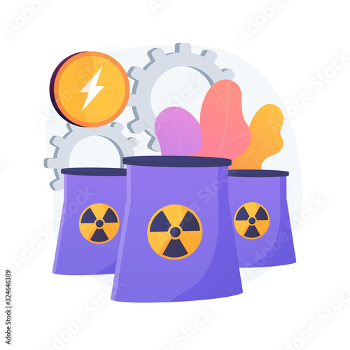 Nuclear power plant, atomic reactors, energy production. Atom fission, atomics process. Nuclear electrical charge generation metaphor. Vector isolated concept metaphor illustration.