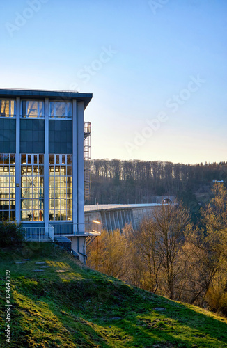 Rappbode Dam with industrial house. Rappbodetalsperre in Elbingerode. Germany