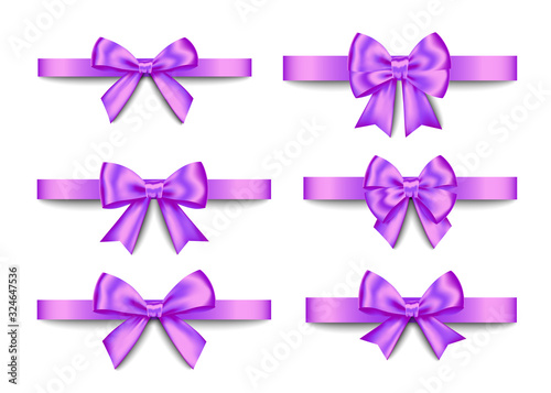 Purple  gift bows set  for  Christmas, New Year decoration.