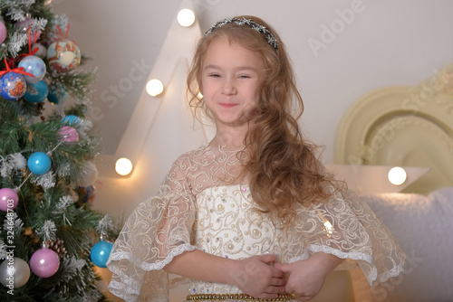 Little Girl Portrait in Alabaster Elegant Victorian Dressdress photo