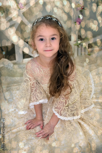 Little Girl Portrait in Alabaster Elegant Victorian Dressdress photo