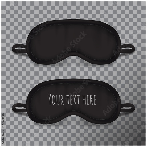 Eye sleep mask. Vector mock up illustration. Black sleep accessory object. Eye protection for rest night travel, blindfold