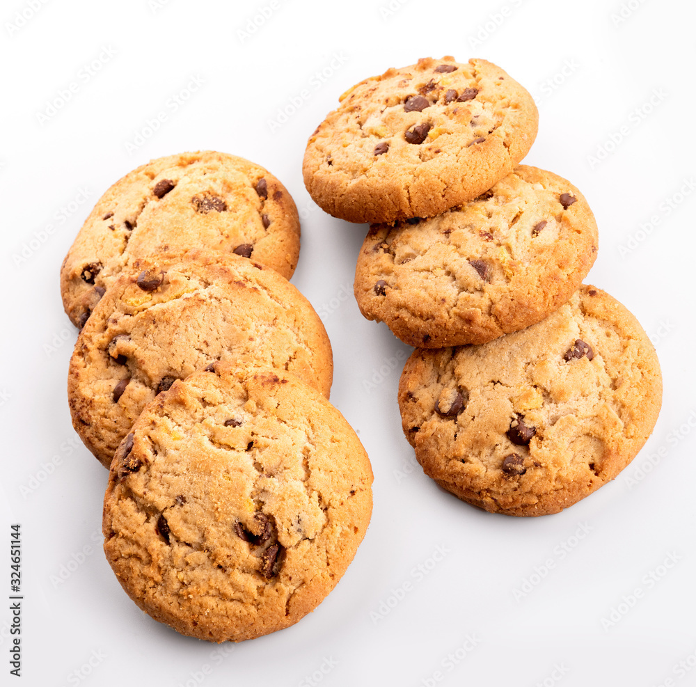 Chocolate cookies isolated on white background