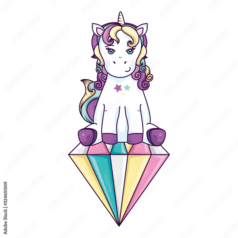 Fototapeta premium cute unicorn fantasy in diamond isolated icon vector illustration design