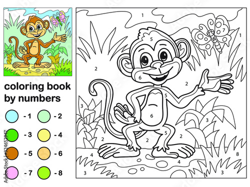 Cute monkey vector coloring by numbers for kids. An educational coloring game will enhance your imagination. Increase concentration.