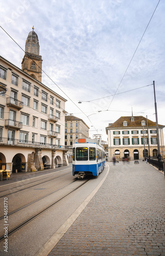 Zurich cityscape with blue tram in the old city center © YesPhotographers