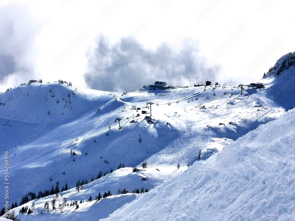 ski resort in alps chamonix mont blanc, france europe, mountain fun happy