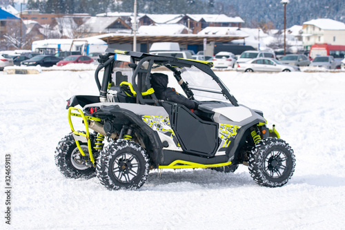 Quad bikes for rent in snow resort Bakuriani. Winter resort.