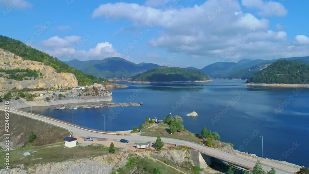 Aerial shot of Zaovine lake, an artificial lake in Tara National Park, Serbia Aerial shot of Zaovine lake, an artificial lake in Tara National Park, Serbia