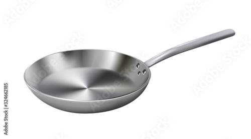 Realistic empty metal frying pan isolated on white background. Vector illustration kitchen utensil.