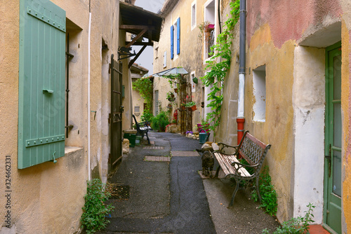 Rue La Vialle et le chat tigr      Buisson  84110   d  partement de Vaucluse en r  gion Provence-Alpes-C  te-d Azur  France