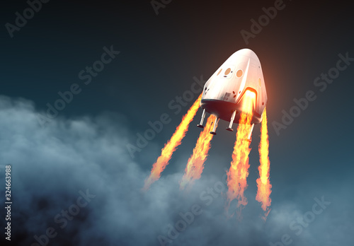 Fototapeta Naklejka Na Ścianę i Meble -  Commercial Spacecraft Module Launch From Blue Planet