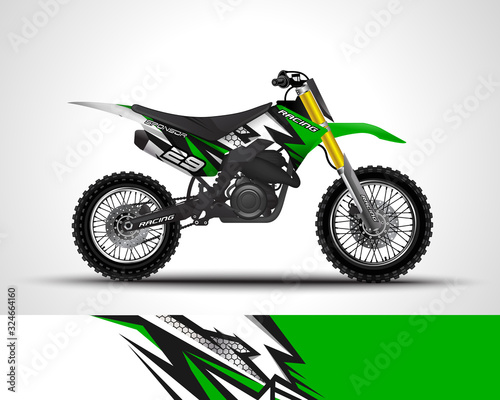 Racing motorcycle wrap decal and vinyl sticker design. Concept graphic abstract background for wrapping vehicles, motorsports, Sportbikes, motocross, supermoto and livery. Vector illustration.