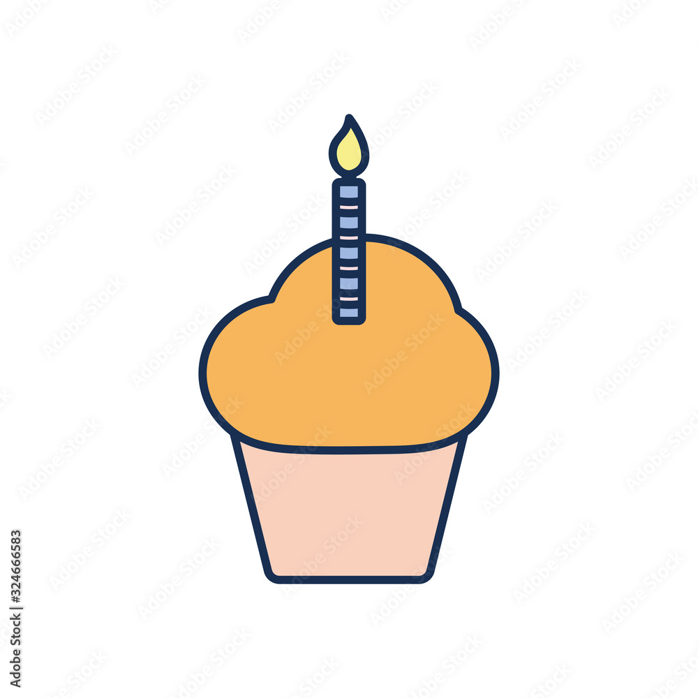 Happy birthday cupcake line fill style icon vector design Happy birthday cupcake line fill style icon vector design