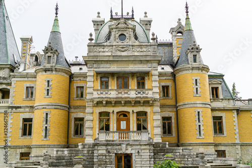 Massandra palace of Alexander III in Crimea. Elegant palace for Russian Emperor is architectural monument of the end XIX century in Upper Massandra. Yalta, Crimea, Russia - September, 2019