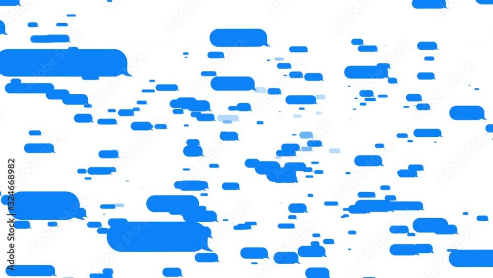 flying many message bubbles, messages bubbles on white screen