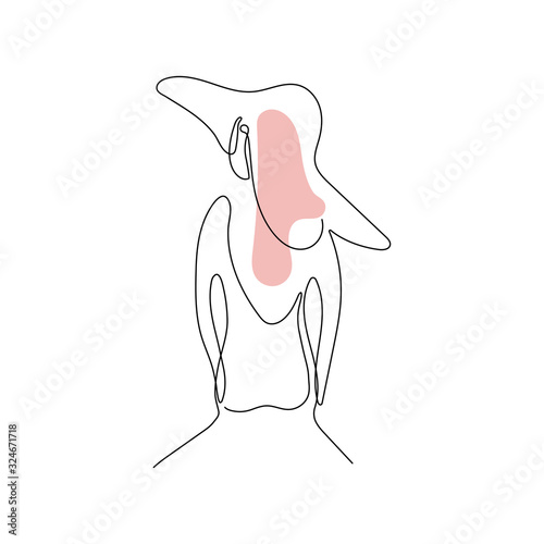 Line drawing minimalistic female silhouette. Woman wearing hat sitting back. Vector Illustration. Editable line
