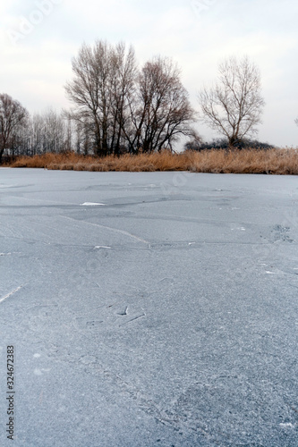 The frozen Main Channel of the Danube valley in Hungary photo