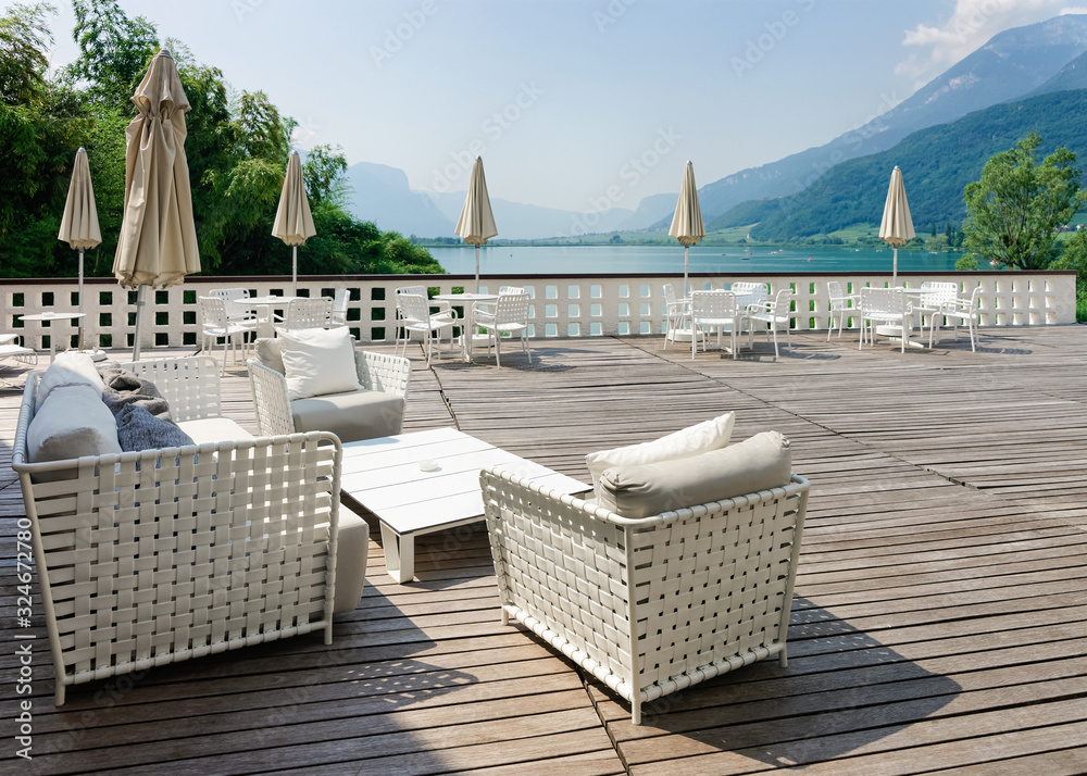 Fototapeta premium Luxury street restaurant at Caldaro Lake Italy
