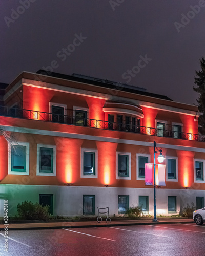 Fragment of luxury building or house at night in Vancouver, Canada. © karamysh