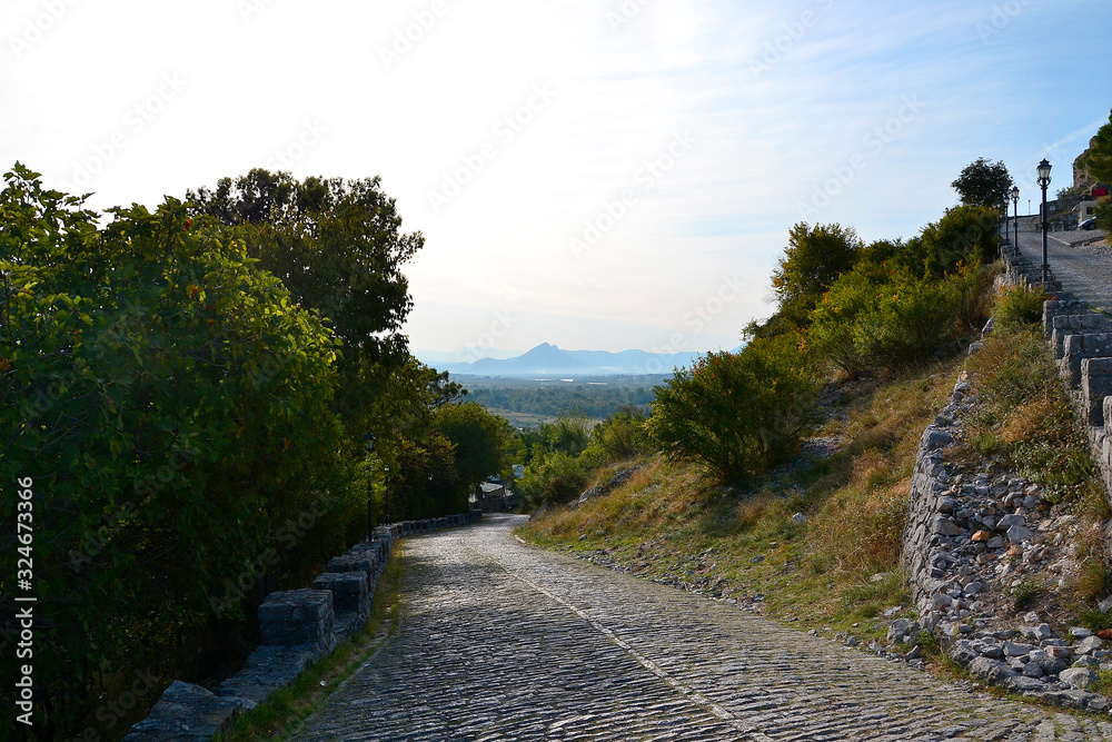 Walkway to Rozafa Fortress in Shkoder(Shkodra), Albania.