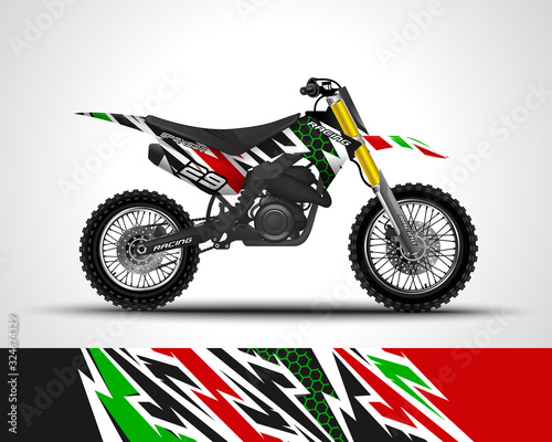 Racing motorcycle wrap decal and vinyl sticker design. Concept graphic abstract background for wrapping vehicles  motorsports  Sportbikes  motocross  supermoto and livery. Vector illustration.