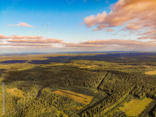 Aerial shooting the village of Suday in the Kostroma taiga photo