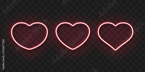 Set of bright neon red pink hearts, Retro style. Vector illustration. High quality